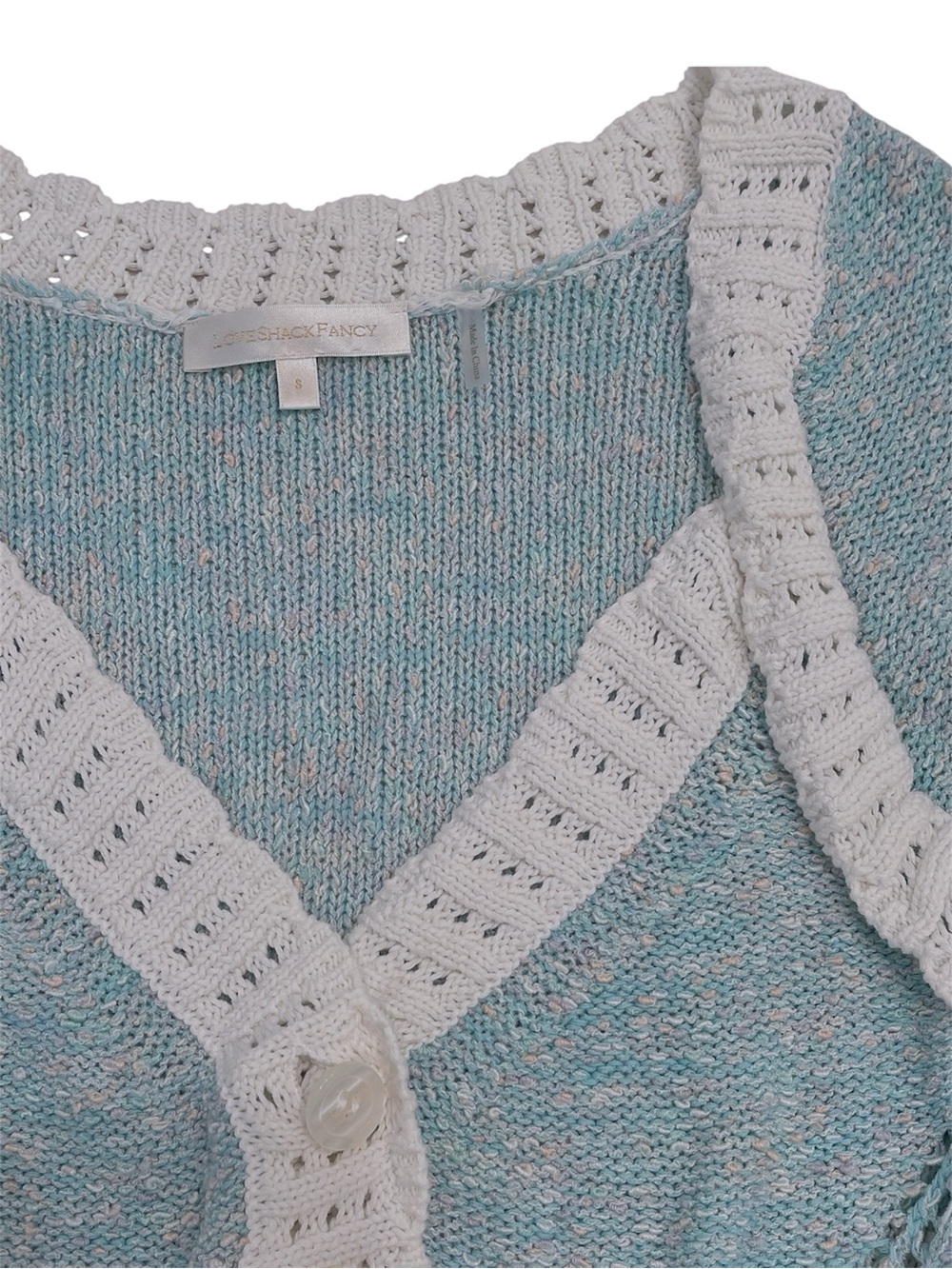 LoveShackFancy Exclusive Geneve Crop Cardigan Sweater in Cotton Candy Blue - Picture 9 of 11